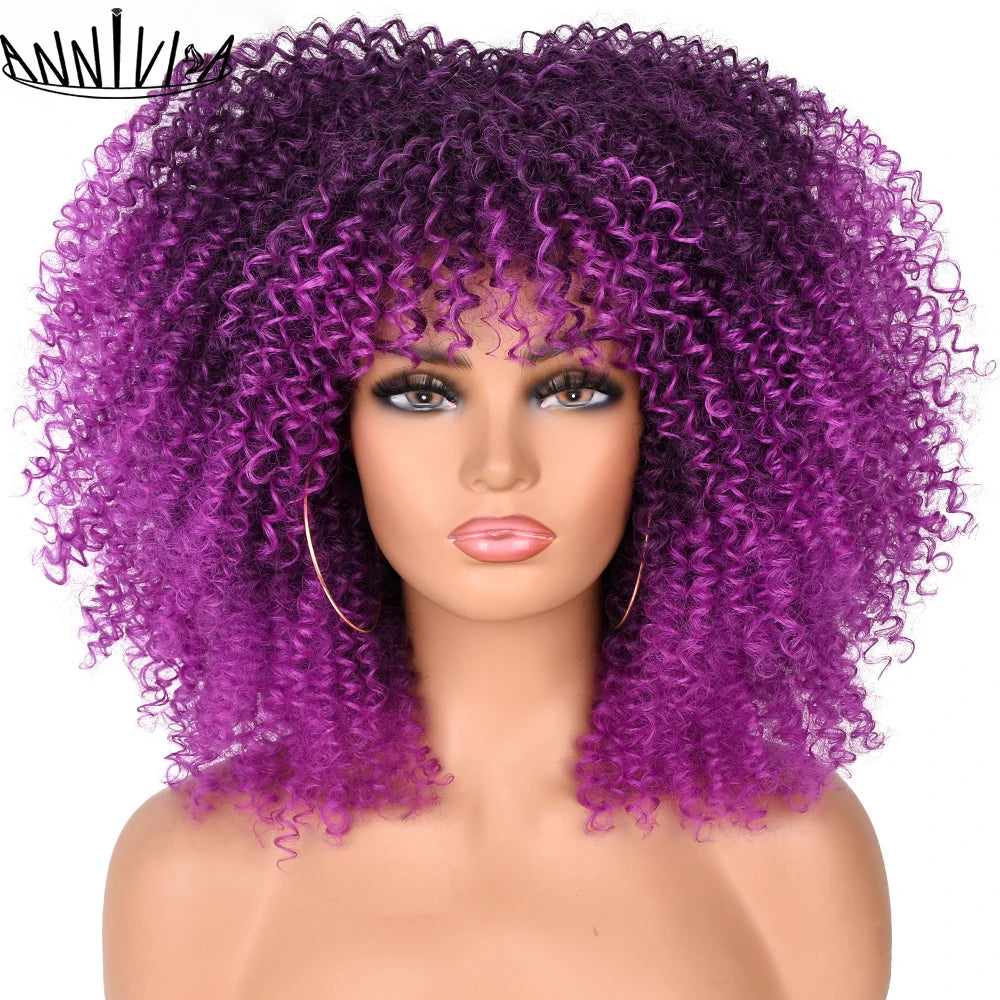 Curly Wigs With Bangs Afro Curly Wigs for Black Women Large Bouncy and Soft Natural Synthetic Wigs for Daily Party Cosplay