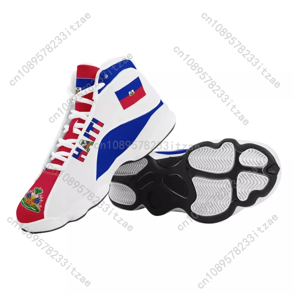 tenis flag haiti WHEREISART Men's Basketball Sneakers Print On Demand Haiti National Flag Printed Casual High Top Men Outdoor Comfortable Shoes