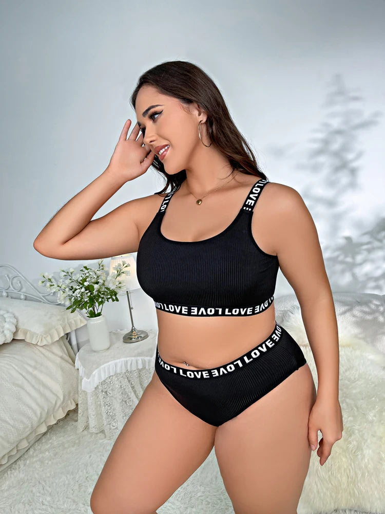 New Women's Plus Size Bras Ccomfortably Sexy Sporty Lingerie Set Letter Tape High Stretch Bra Panty Lingerie Two Piece Set