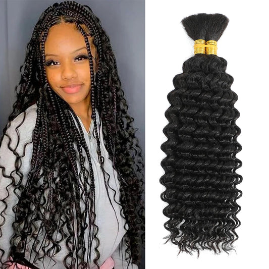 pelucas girl Human Braiding Hair 100g Deep Wave Human Hair Bulk for Braiding No Weft Curly Human Hair Extensions for Boho Braids