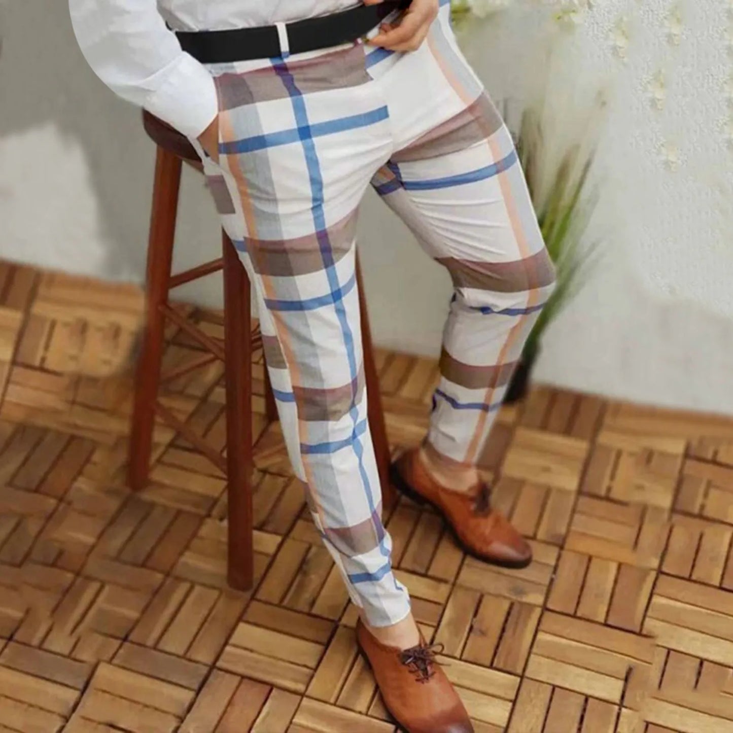 Spring Mens Casual Mid Waist Pencil Pants Vintage Pattern Printing Slim Fit Trousers For Men Fashion Slim Pants Streetwear