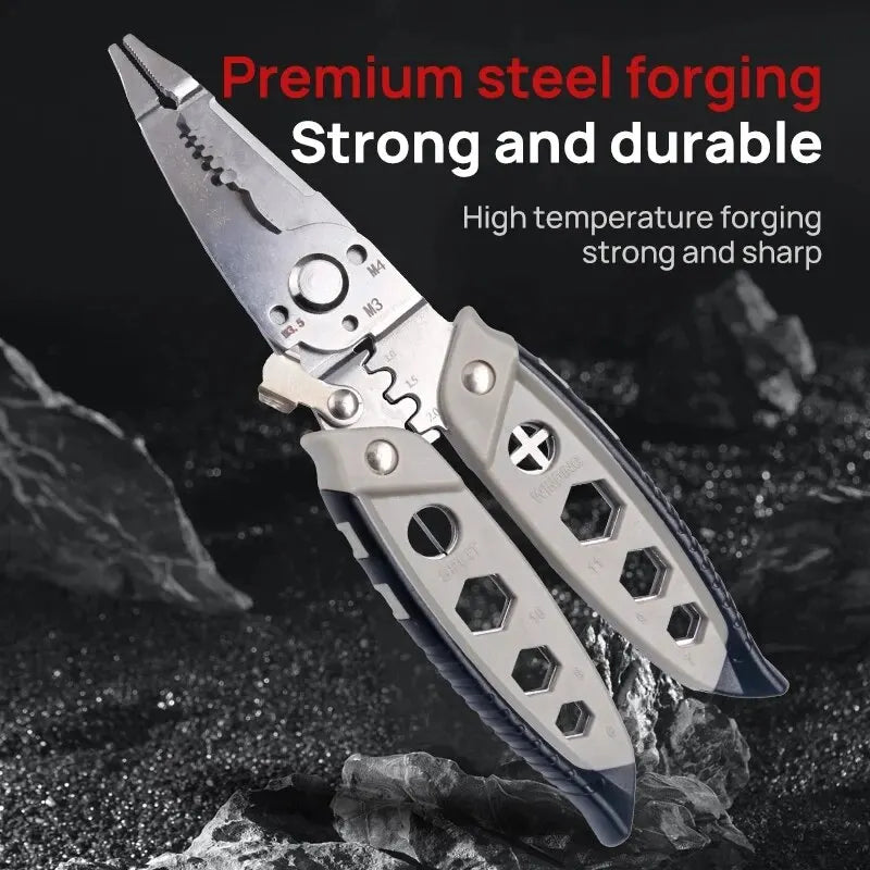 7''Multipurpose Wire Stripper Stripping Cutter Crimping Cable Electrician Wire Repair Tool Chrome Vanadium Steel Multitool Plier