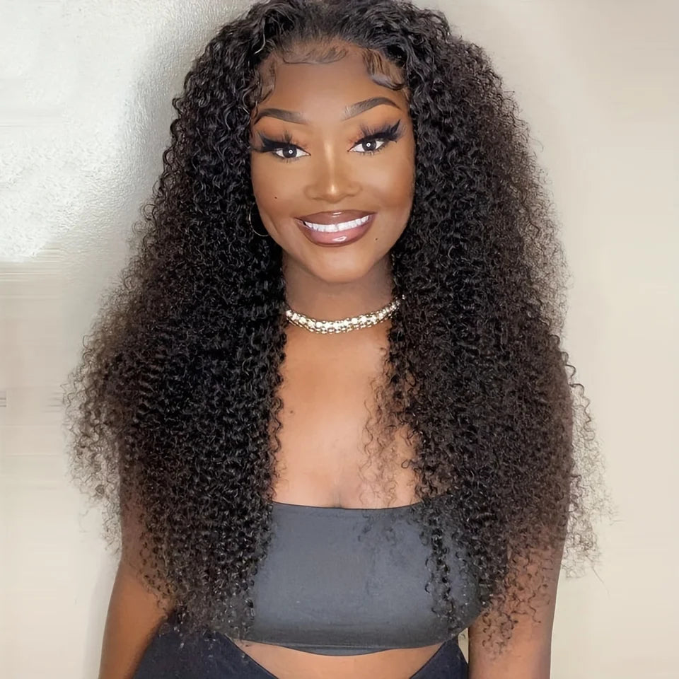 Kinky Curly Synthetic Lace Front Wig For Women 13X1 Black Color T Part Lace Wig Synthetic Wigs Daily Wear Peluca