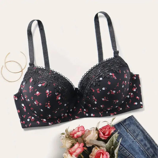 bragas mujeres Beauwear Floral Brassiere Push Up Bra With Foam Pad  Lace Underwear with wire Embroidered Bras for Women 75B-90B