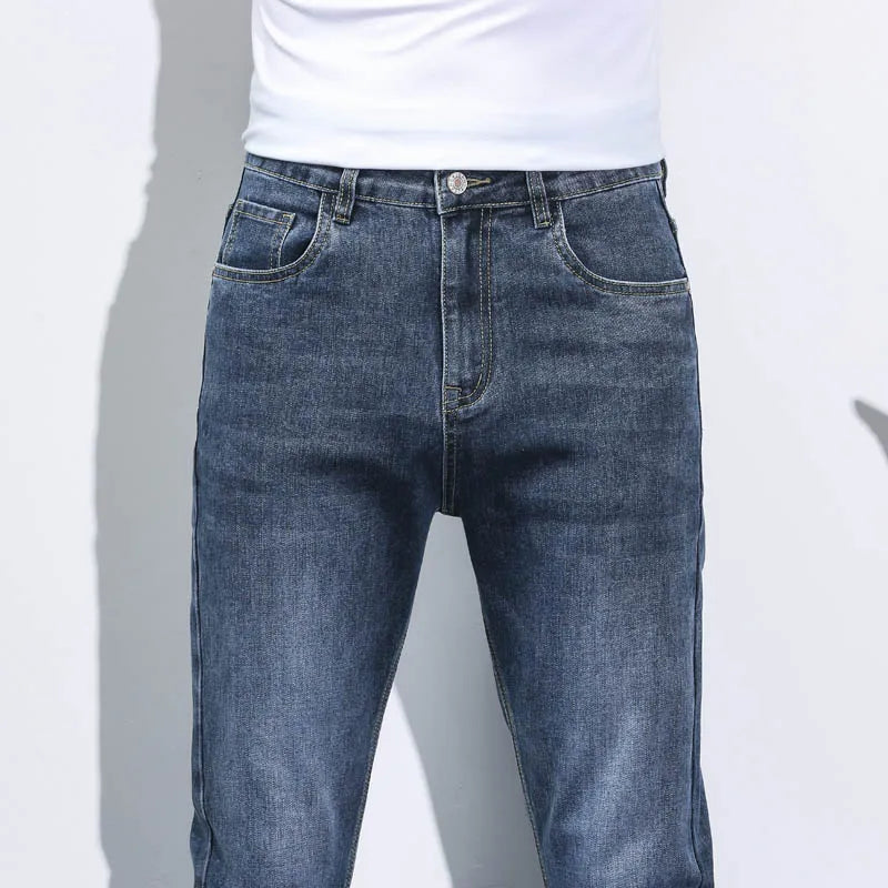 Business Men Straight Leg Classic Jeans Casual Denim Long Pants Slim Fit Simple Man Trousers Fashion Men's Stretch Jeans