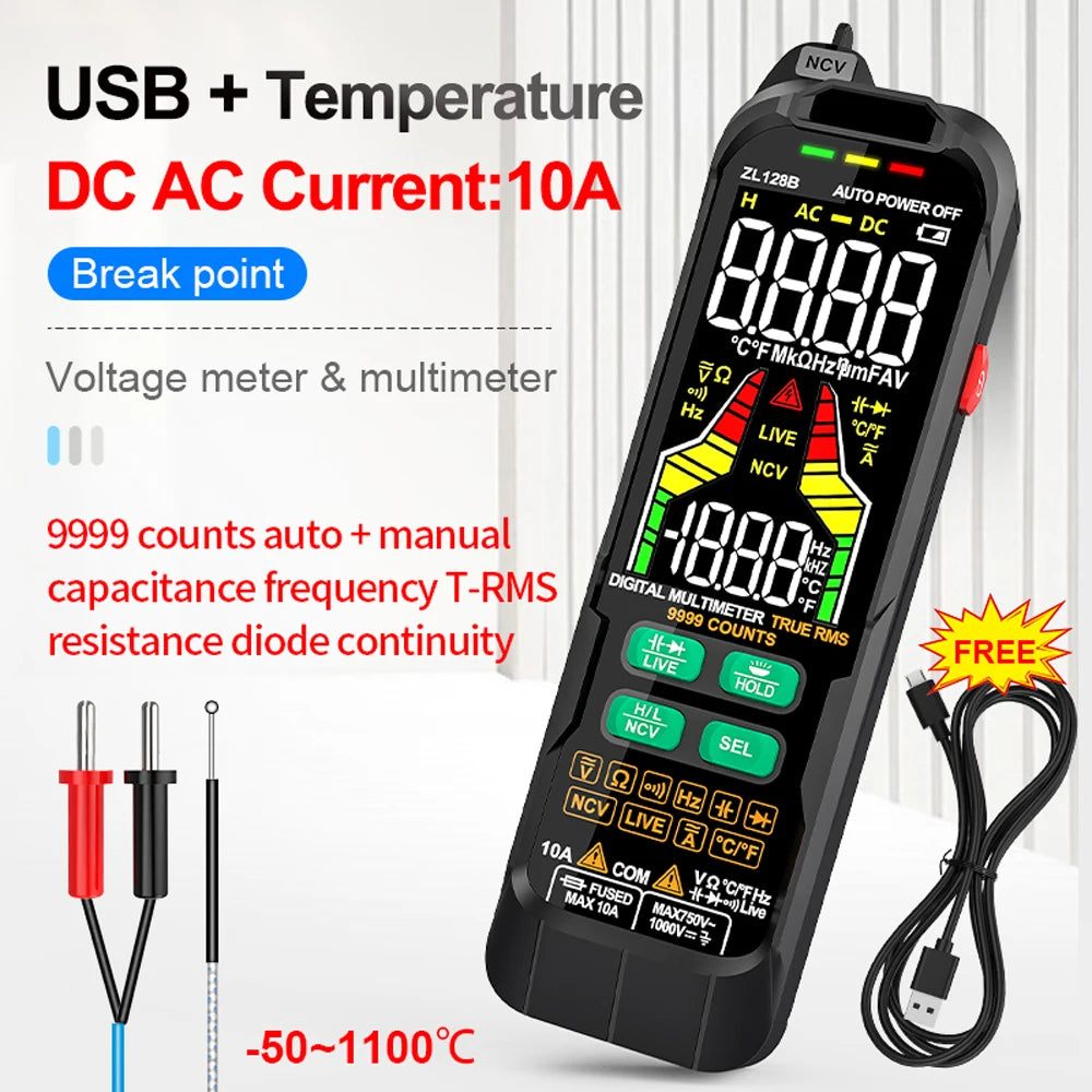 ZL126A/ZL128B Professional Digital Multimeter Alternating Current Voltage Multimetro True RMS Capacitance Detector Multitester