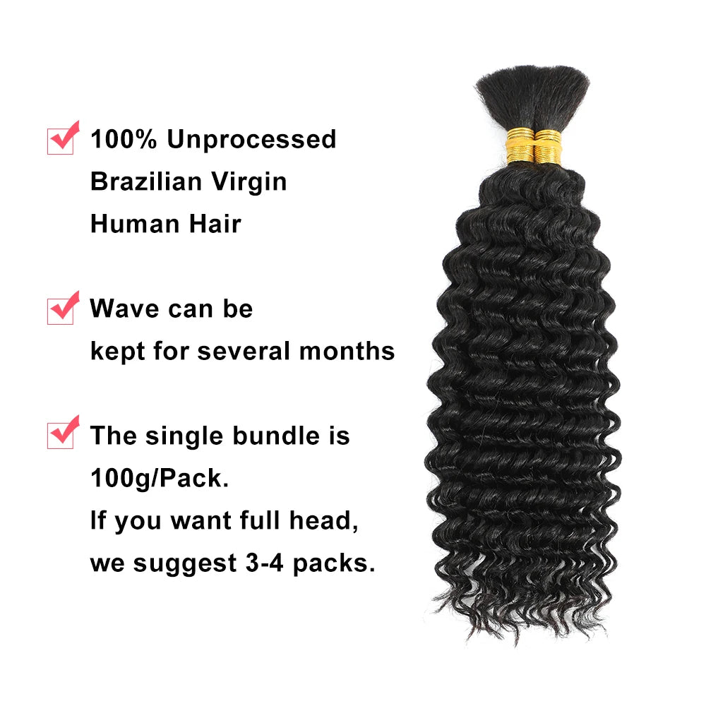 pelucas girl Human Braiding Hair 100g Deep Wave Human Hair Bulk for Braiding No Weft Curly Human Hair Extensions for Boho Braids