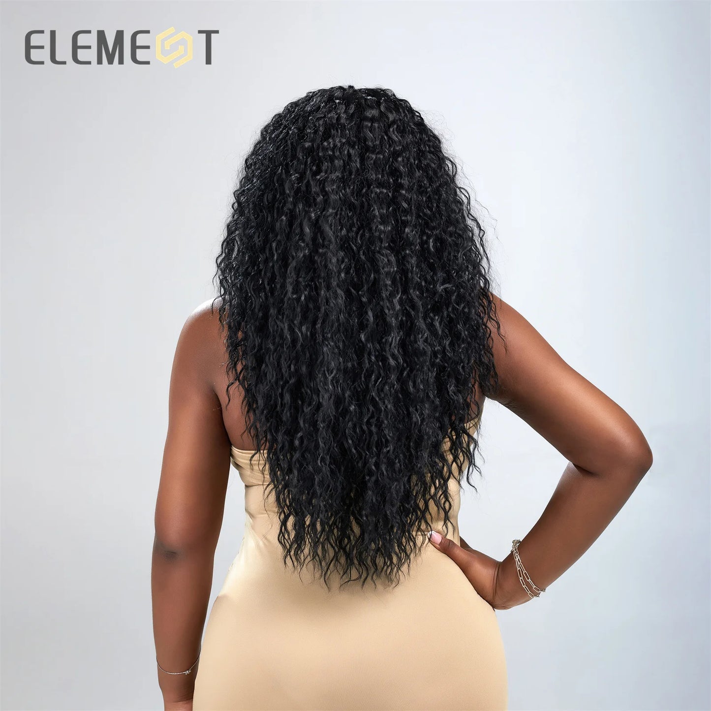 ELEMENT New Style Synthetic Long Wavy Curly Black Middle Part Hair Wigs for Women Heat Resistant  Party Daily Wig Peluca Hair