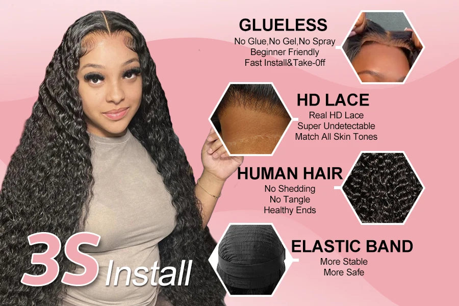 Wow Angel HD Lace Closure Wigs 6X6/5X5/4X4 Wear & Go Glueless Water Wave Wig PrePlucked Natural Hairline Human Hair Curly Wig