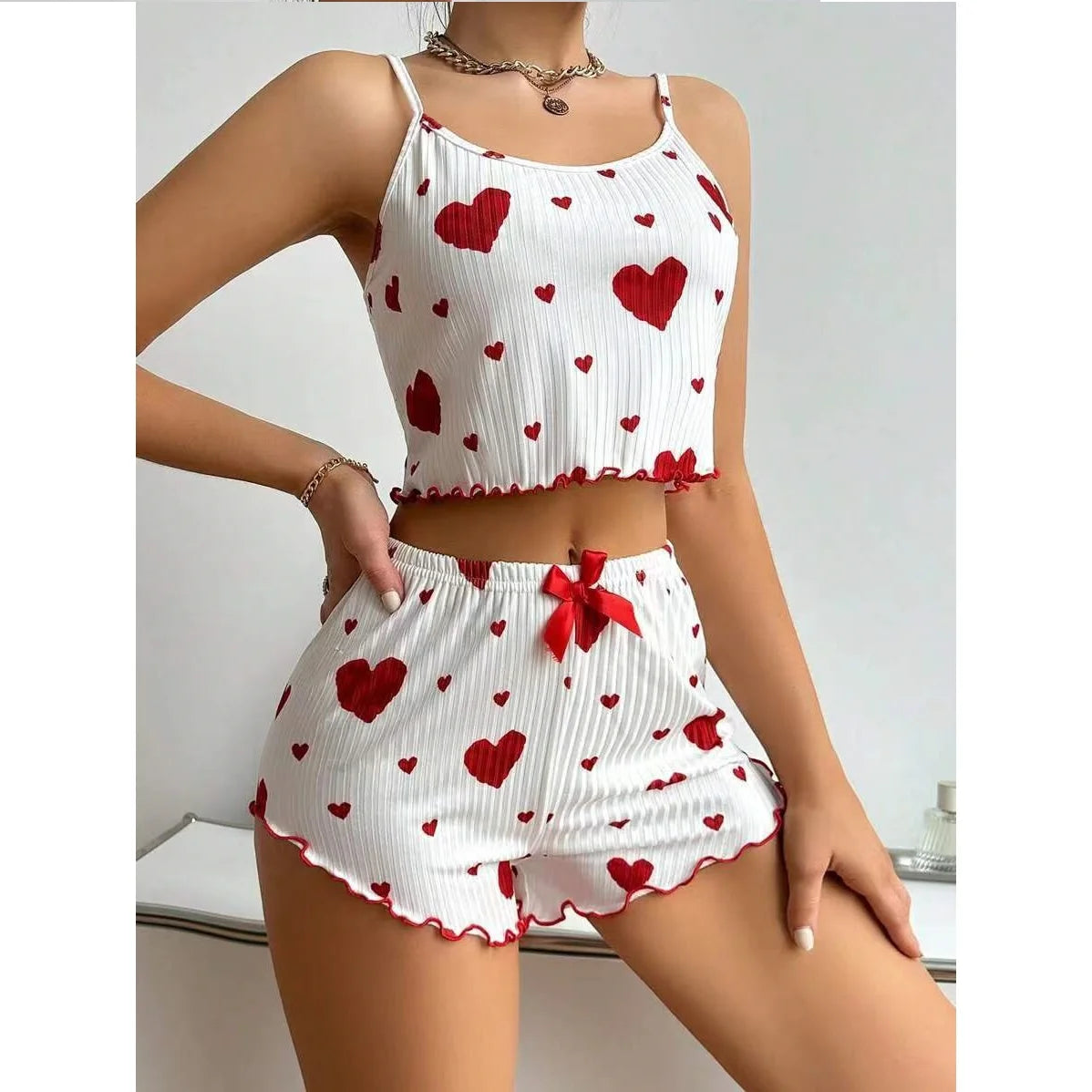 pijama mujeres Women's Pajamas Set Sleepwear 2 PCS Short Tank Tops And Shorts S M L White Ventilate Soft Casual Love Printing