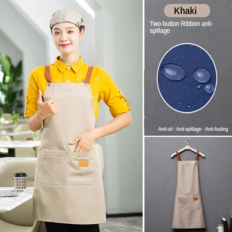 ropas de cocina ,chef Customized Embroidery Brand Logo Waterproof Signature  Kitchen Aprons Home Chef Baking Clothes With Pockets Adult Bib Waist Bag