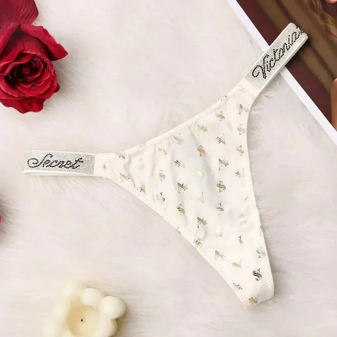 2024 New Fitness T Back Letter Glitter Bling Belt G-String Rhinestone High-end Women's Panties Thong Стринги Женские