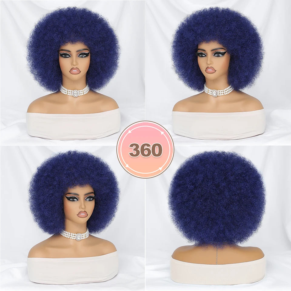 Short Afro Wigs for Black Women Blonde 10" Afro Curly Wig With Bangs 70s Bouncy Natural Synthetic Female Wigs for Party Cosplay