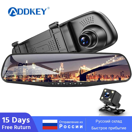 ADDKEY Car DVR Dual Lens Car Camera FullHD 1080P 4.3 inch Video Recorder Rearview Mirror Rear view DVR Dash cam Auto Registrator