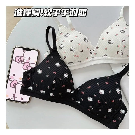 Panties tipo short , Kawaii Hello Kitty Underwear Anime Sanrio Cute Girl Thin and Light No Rims Triangular Cup Thread Comfortable Student Bra New