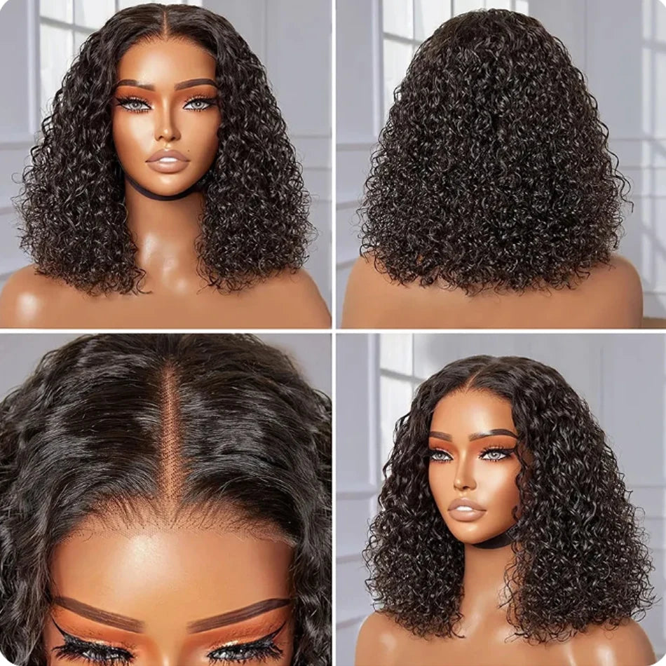 pelucas humana Glueless 8 to 16 Inch Kinky Curly Bob Human Hair Wig Wear To Go Pre Plucked Lace Peruvian Curly Bob Wigs For Women and Girls