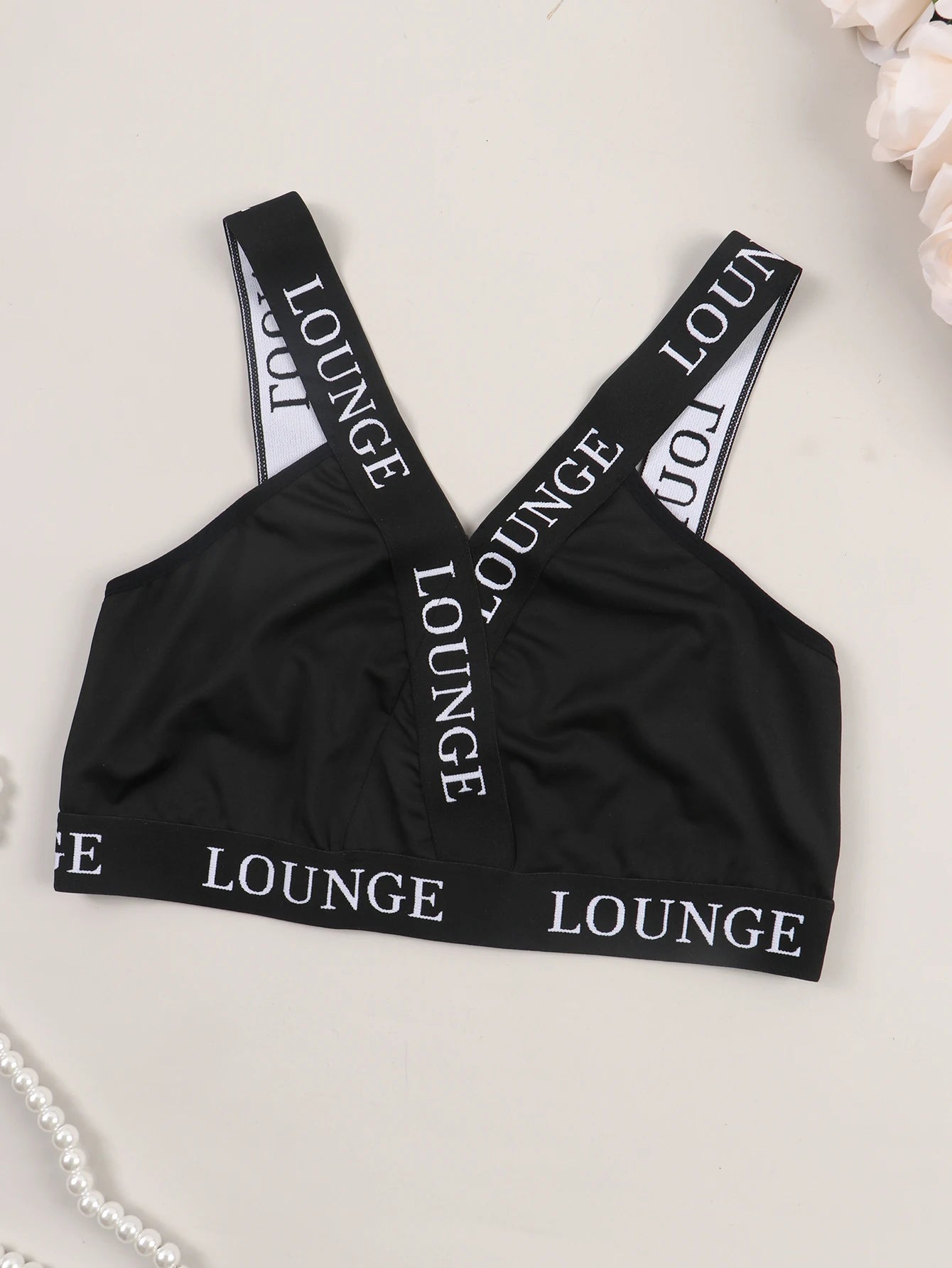 Women's Black Comfortable Non Padded Belt Letter Printing Sports Style Plus Size Bra XL XXL