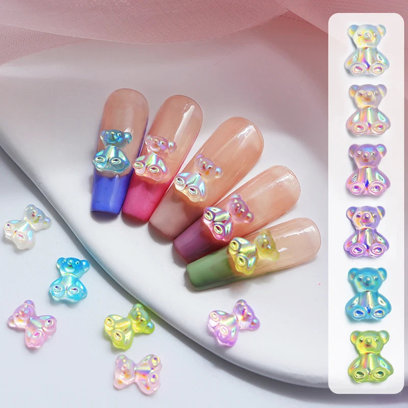 30pcs/bag Kawaii Bear Nail Art Accessories Transparent Resin Bear Nail Charms Gummy Stones Jewelry 3D Nail Parts Decoracion Uñas