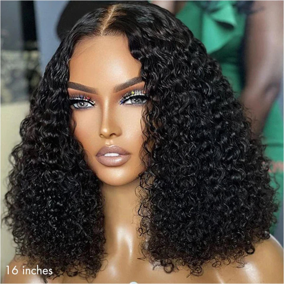 Sleek Curly Human Hair Wig For Women Deep Wave Lace Brazilian Hair Wigs 13x6x1 Transparent Curly Bob Wig 16 Inch Natural Wigs