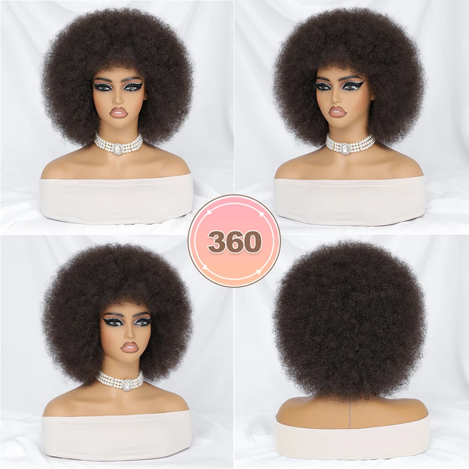 Short Afro Wigs for Black Women Blonde 10" Afro Curly Wig With Bangs 70s Bouncy Natural Synthetic Female Wigs for Party Cosplay