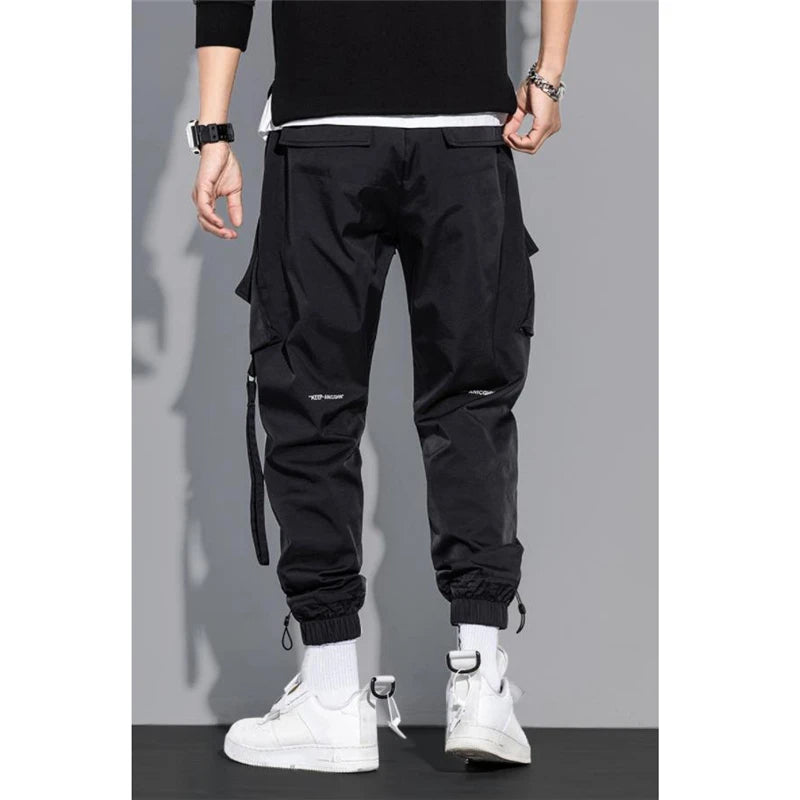 Thin Streetwear Casual Pants Men Ribbons Harem Jogging Pants Male Slim Fit Spring Cargo Pants Multi-Pockets Women Trouser K12