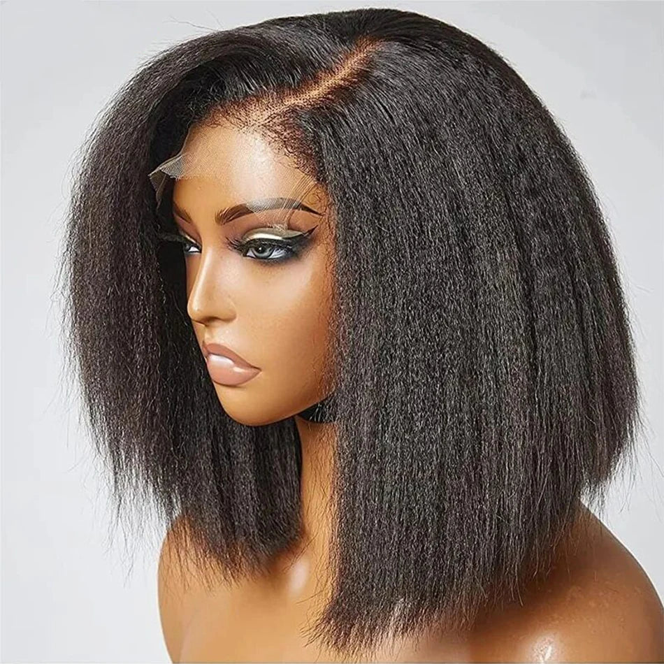 Kinky Straight Short Bob Wigs 100% Natural Human Hair Wigs 13x4 Transparent Lace Frontal Wig For Black Women Wholesale On Sale