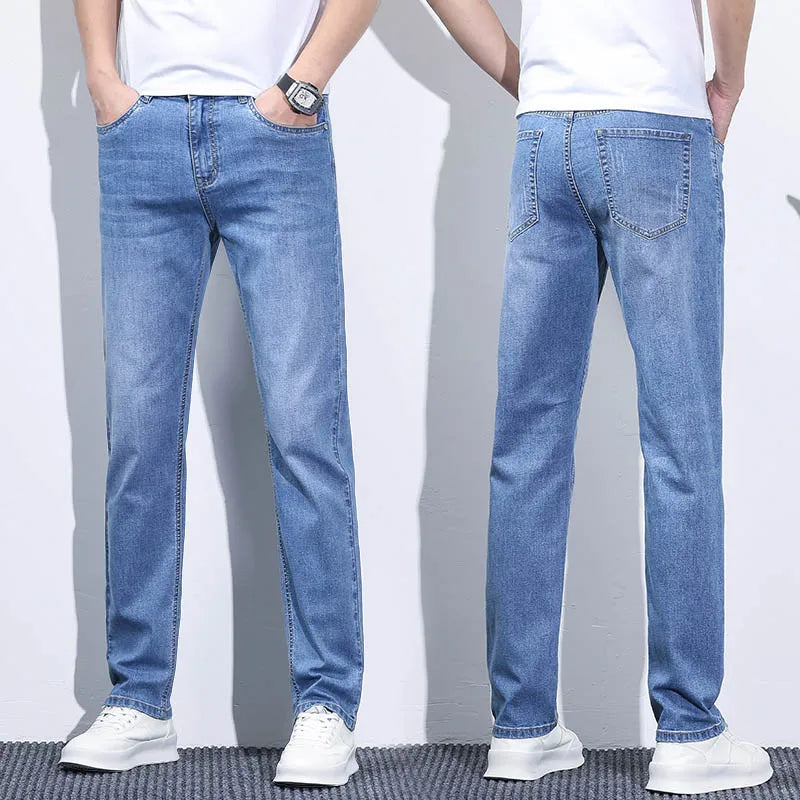 Business Men Straight Leg Classic Jeans Casual Denim Long Pants Slim Fit Simple Man Trousers Fashion Men's Stretch Jeans