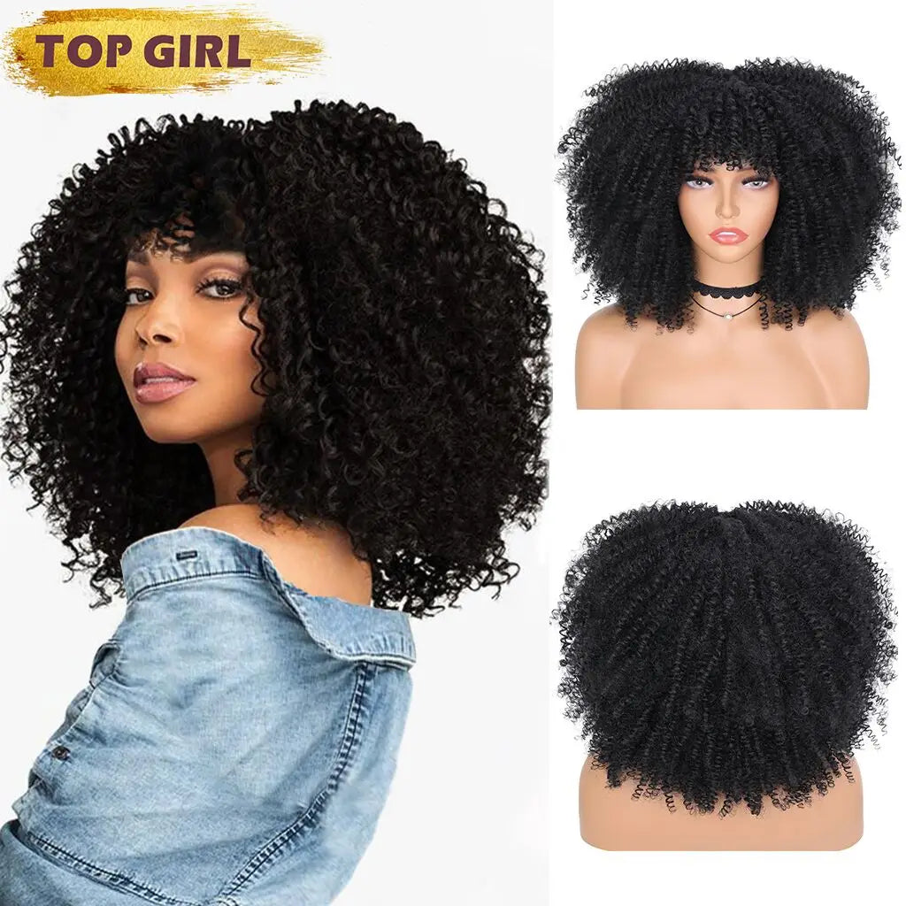 Afro Short Curly Wigs Synthetic Natural Heat Resistant Wigs 14 Inches Pelucas Para Mujer Short Curly Wigs For Afro Woman