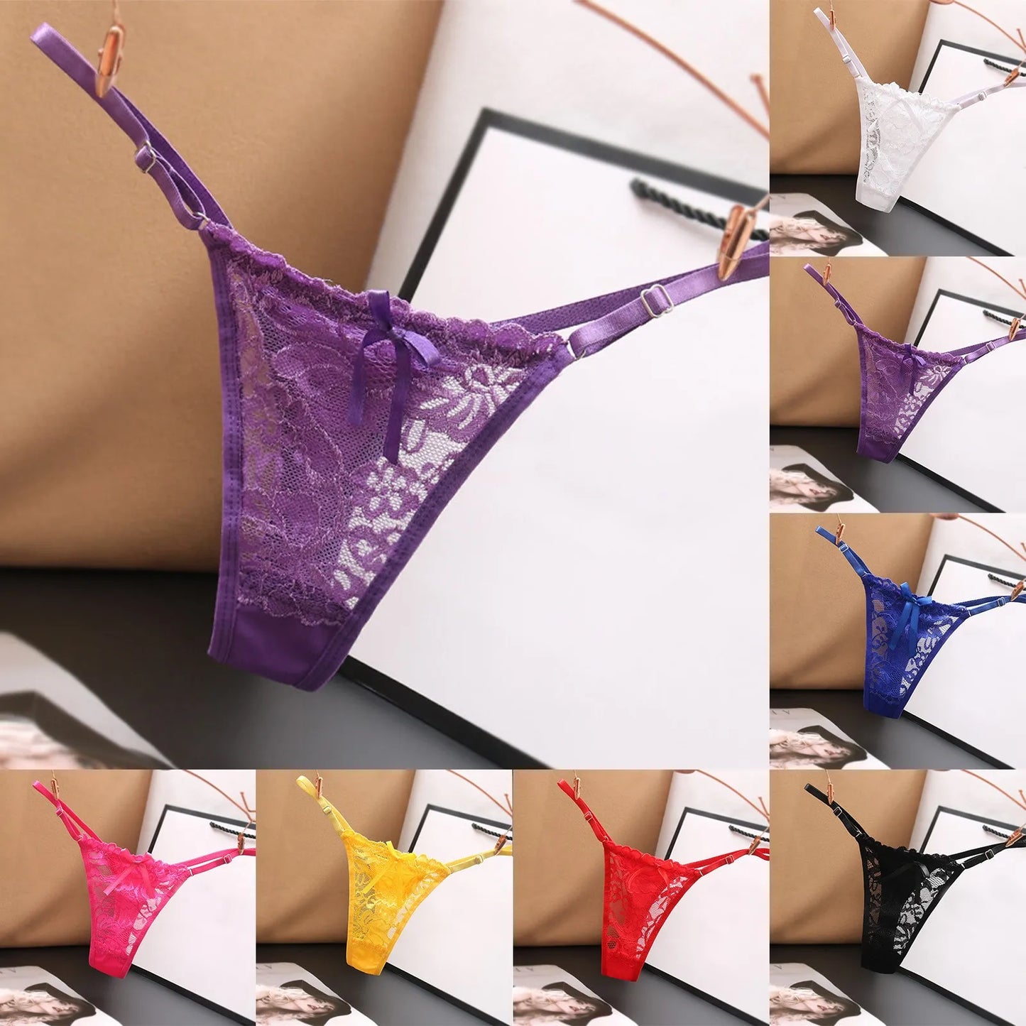 Women Thongs and G Strings Solid Color Bow Lace Panties Transparent Briefs Women Sexy Lingerie ropa interior mujer трусы женские