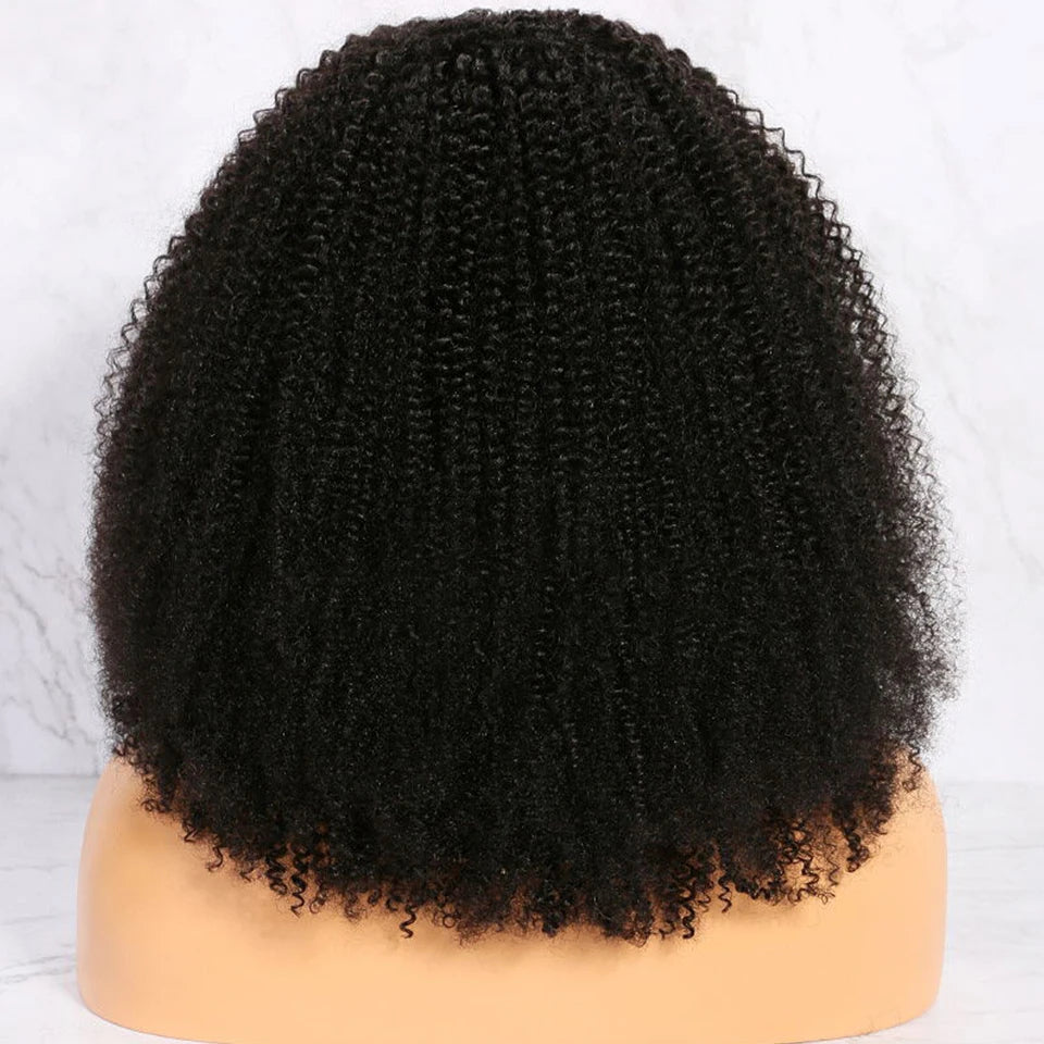 Soft Bob Glueless Natural Black 180Density 16“ Kinky curly Lace Front Wig For Women BabyHair  Preplucked Heat Resistant Daily