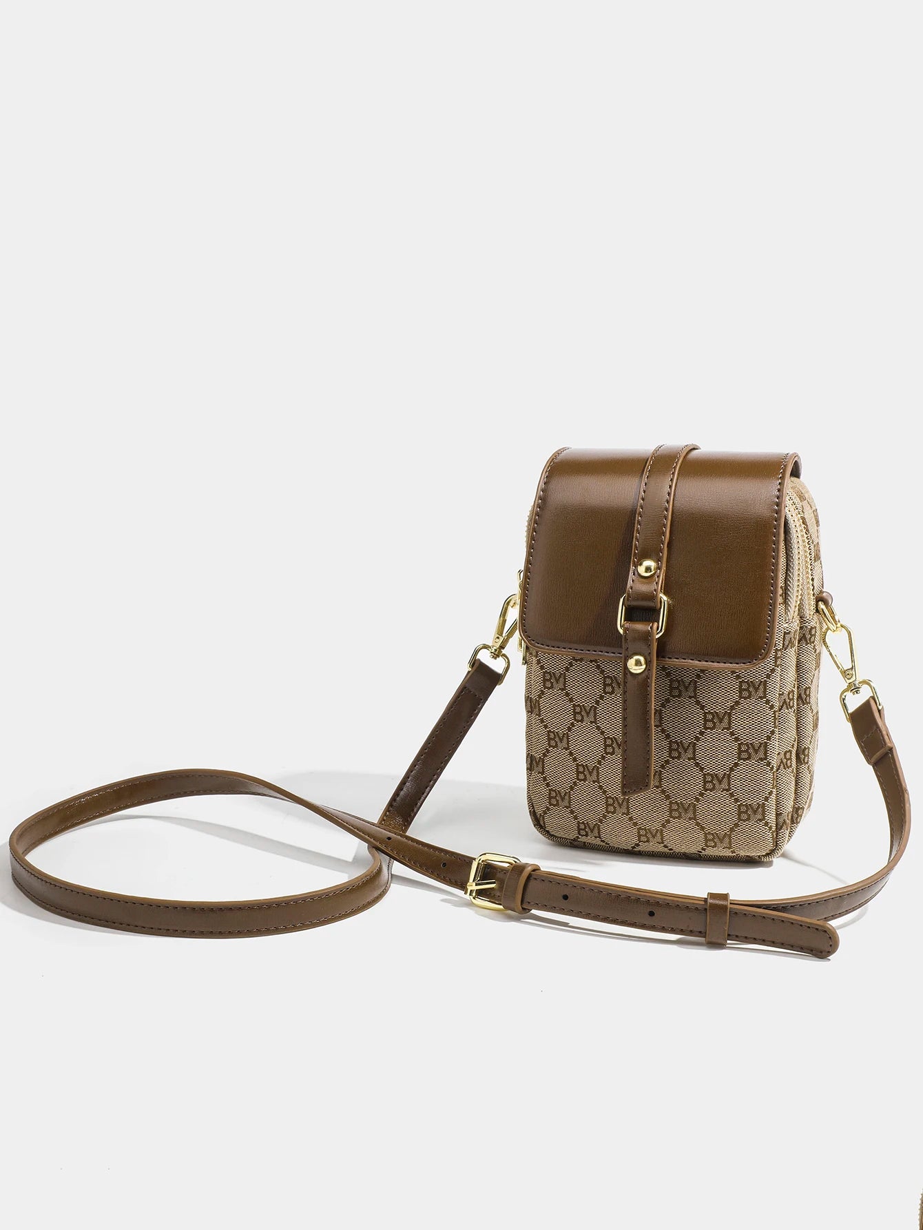 Women's checkered diagonal cross small round bag, retro contrasting flip shoulder bag