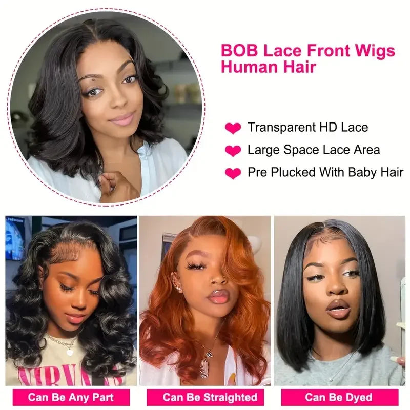 13x4 Glueless Wig Human Hair Lace Frontal Wig 100% Loose Body Wave Short Bob Wigs Ready To Wear Pelucas De Cabello 100% Hhumano