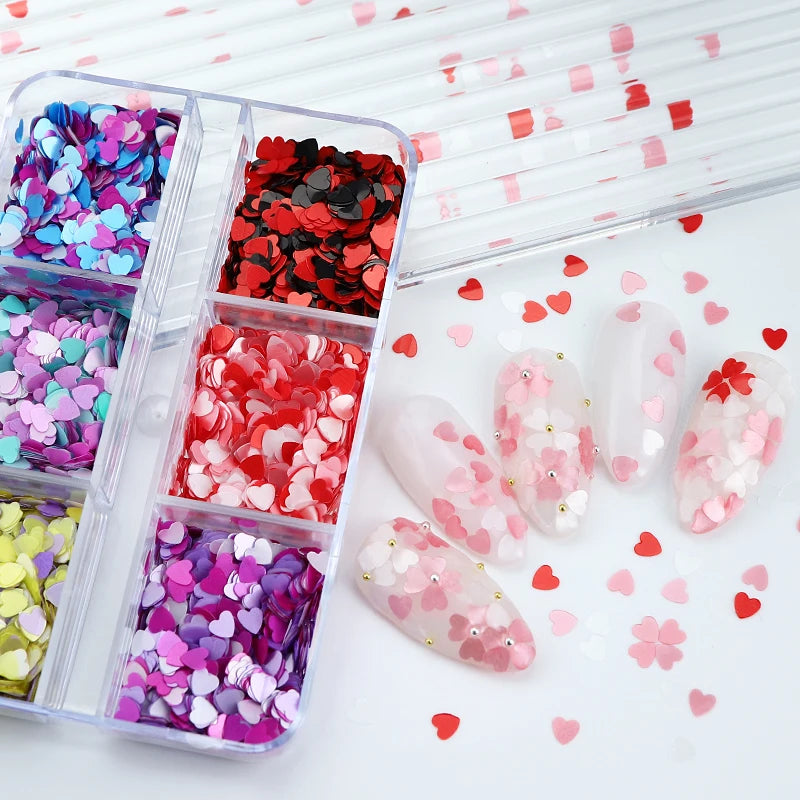 uñas Pearlescent Love Heart Nails Accessories Romantic Hearts Shaped Sequins Valentines Nail Art Glitter Flakes Decoración Para Uñas