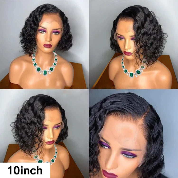 Peluca Short Bob Water Wave Perruque Raw Brazilian Virgin Human Hair Full 360 Hd Lace Front Frontal Wigs  For Black Women Peruca