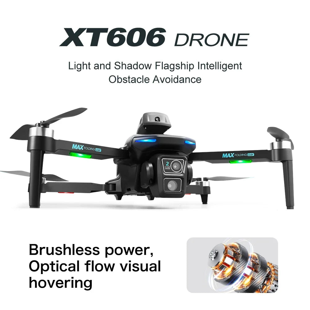 drones New XT-606 Max Drone 4k/6k HD 2.4G Dual Servo Optical Flow Brushless Folding Dual Camera WIFI Professional Aerial Camera Toy