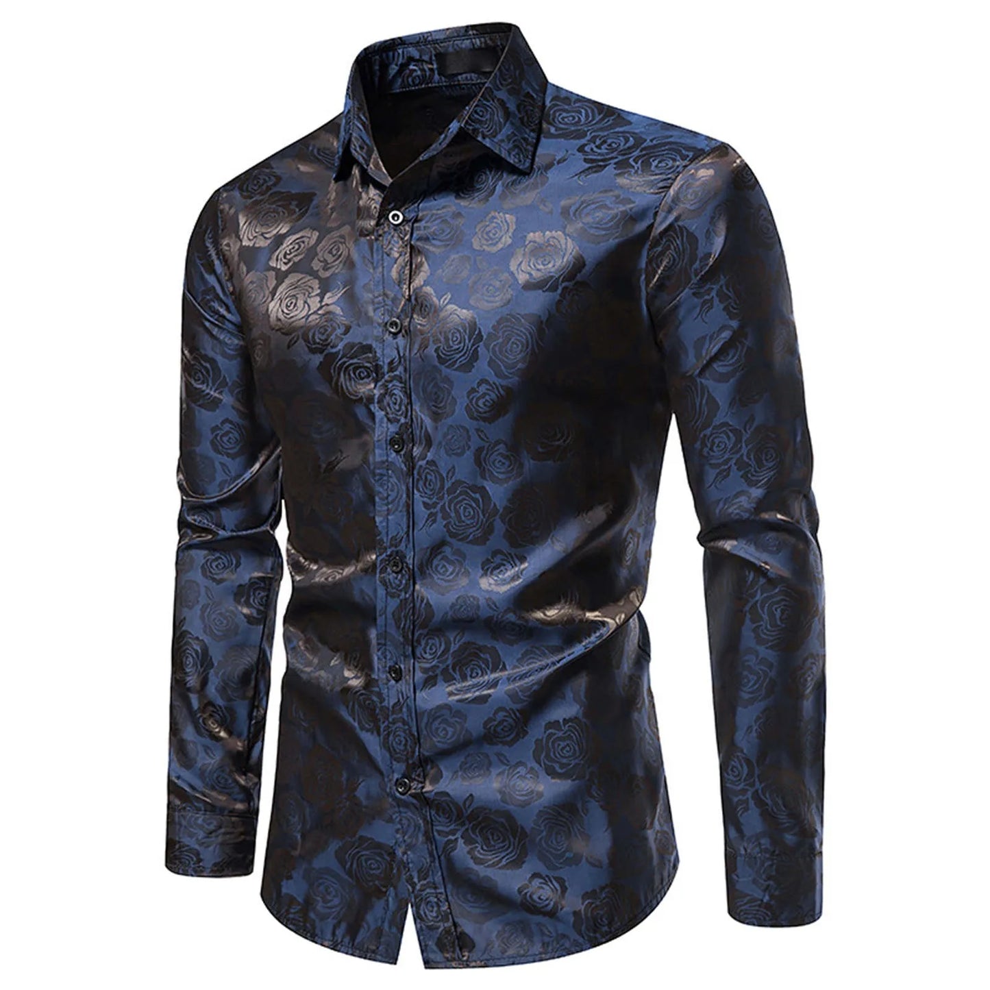 Spring And Autumn Men's Long-sleeved Casual Rose Printing Shirt Tops Turndown Collar Slim Fit Fashion Men's Shirts Blouse