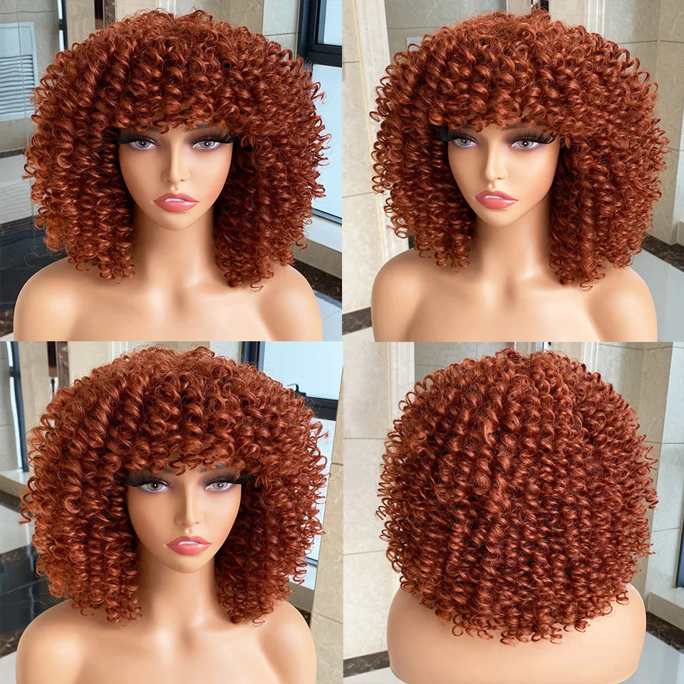 Afro Short Curly Wigs Synthetic Natural Heat Resistant Wigs 14 Inches Pelucas Para Mujer Short Curly Wigs For Afro Woman