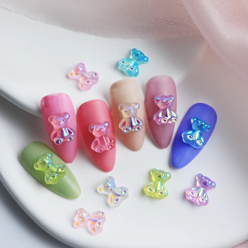 30pcs/bag Kawaii Bear Nail Art Accessories Transparent Resin Bear Nail Charms Gummy Stones Jewelry 3D Nail Parts Decoracion Uñas