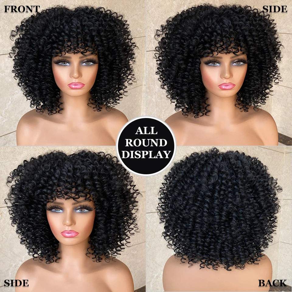 Afro Short Curly Wigs Synthetic Natural Heat Resistant Wigs 14 Inches Pelucas Para Mujer Short Curly Wigs For Afro Woman