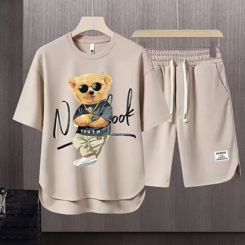 short Summer Men Clothing Tracksuit Sets Japan Fashion Harajuku Tracksuit Men 2 Piece Set Casual Short Sleeve T Shirts+Shorts