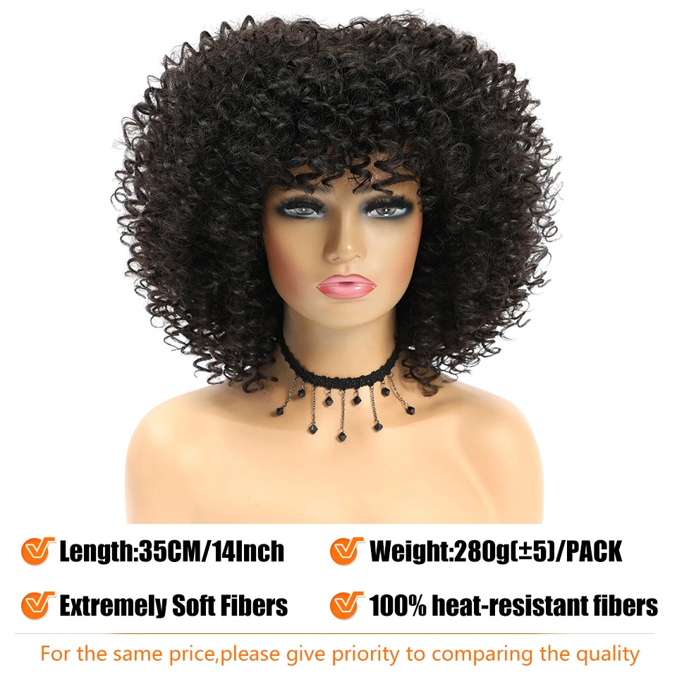 Afro Short Curly Wigs Synthetic Natural Heat Resistant Wigs 14 Inches Pelucas Para Mujer Short Curly Wigs For Afro Woman