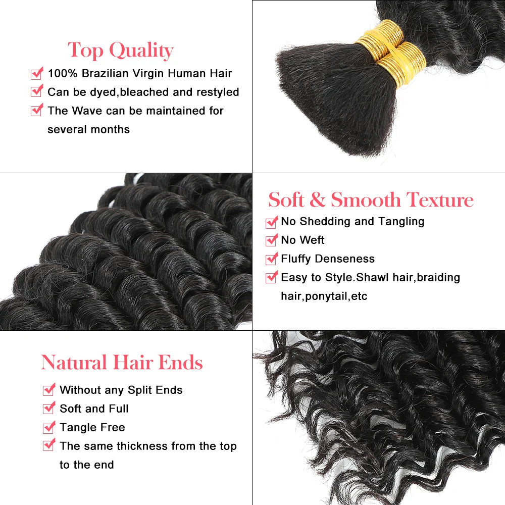 pelucas girl Human Braiding Hair 100g Deep Wave Human Hair Bulk for Braiding No Weft Curly Human Hair Extensions for Boho Braids