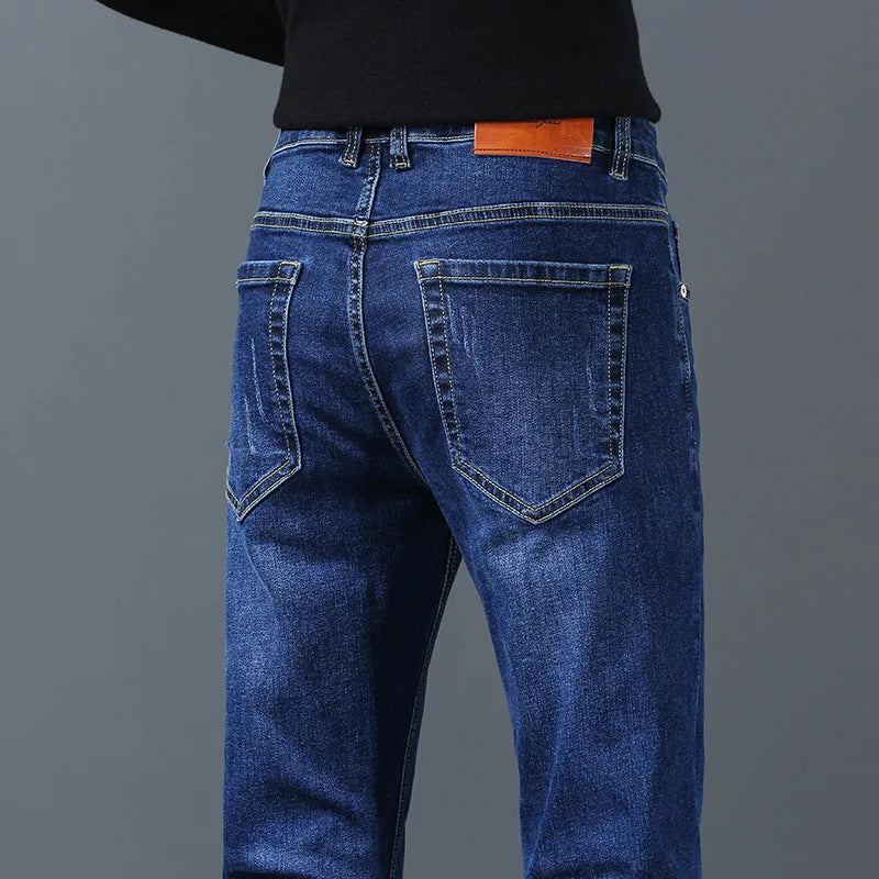 Business Men Straight Leg Classic Jeans Casual Denim Long Pants Slim Fit Simple Man Trousers Fashion Men's Stretch Jeans