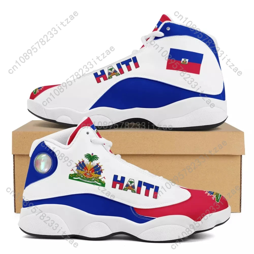 tenis flag haiti WHEREISART Men's Basketball Sneakers Print On Demand Haiti National Flag Printed Casual High Top Men Outdoor Comfortable Shoes