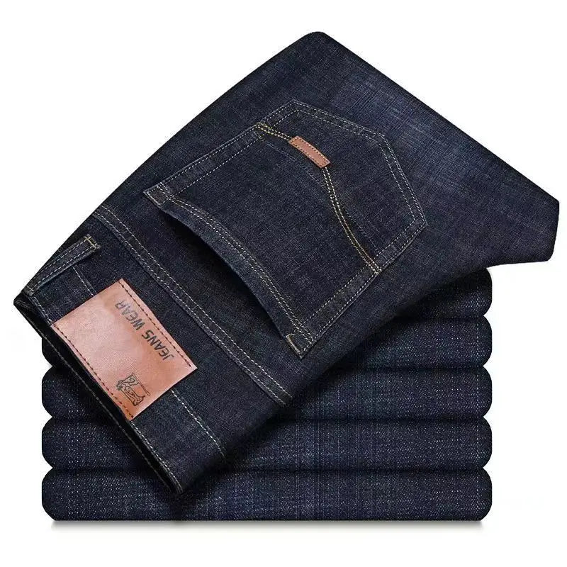 Pantalones vaqueros elásticos finos para hombre, Pantalones rectos sueltos informales, talla grande, Verano