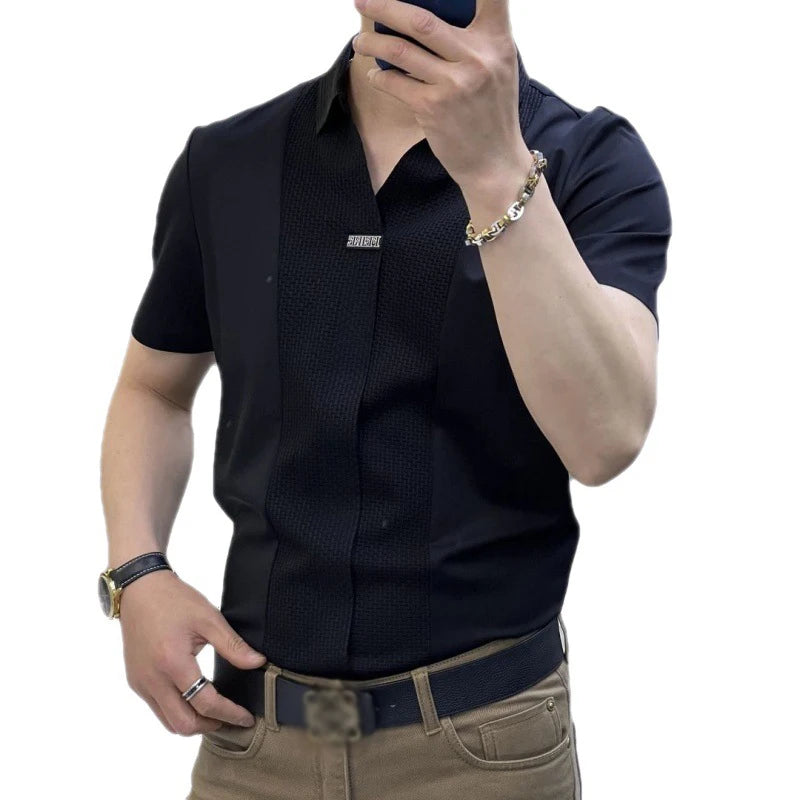 chemise Luxury Polo Shirts Men Short Sleeve Patchwork Turn-down Collar Fashion Polo Tees Mens Clothing Vintage Pullover Tops Streetwear