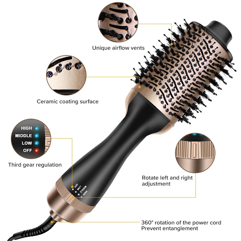 sechoir 1200W Hair Dryer Hot Air Brush Styler and Volumizer Hair Straightener Curler Comb Roller One Step Electric Ion Blow Dryer Brush