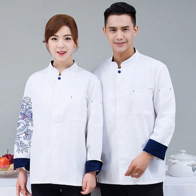 ropas de cocina ,chef Men Women Restaurant Kitchen Chef Uniform Long Sleeves Chef Jacket Works Clothes Canteen Cake Shop Cafe Shirt Cooking Costume