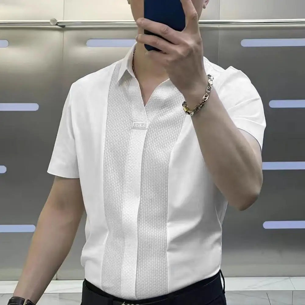 chemise Men Short Sleeve Shirt Summer Casual Comfort Pure Color Top Shirt Business Style Suit Pants Men Shirt Casual T shirt