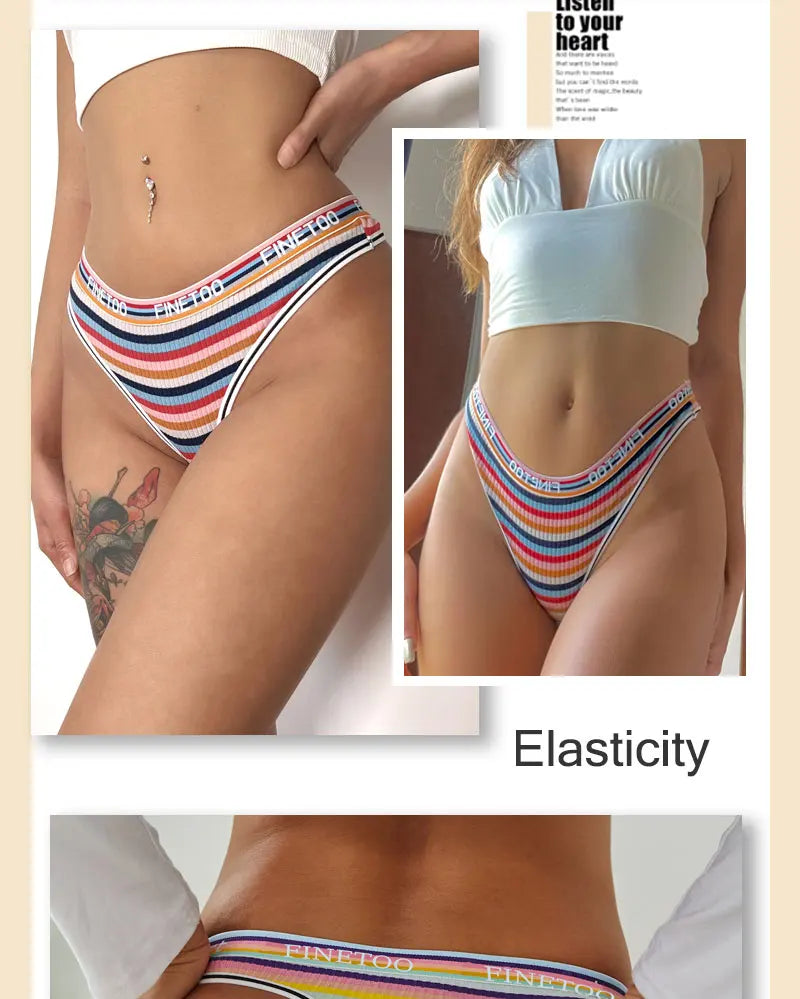 4Pcs/Set Women Cotton Colorful Stripe Panties Sexy Underwear G-Strings Rainbow Thongs Female Soft Breathable Intimates Lingerie